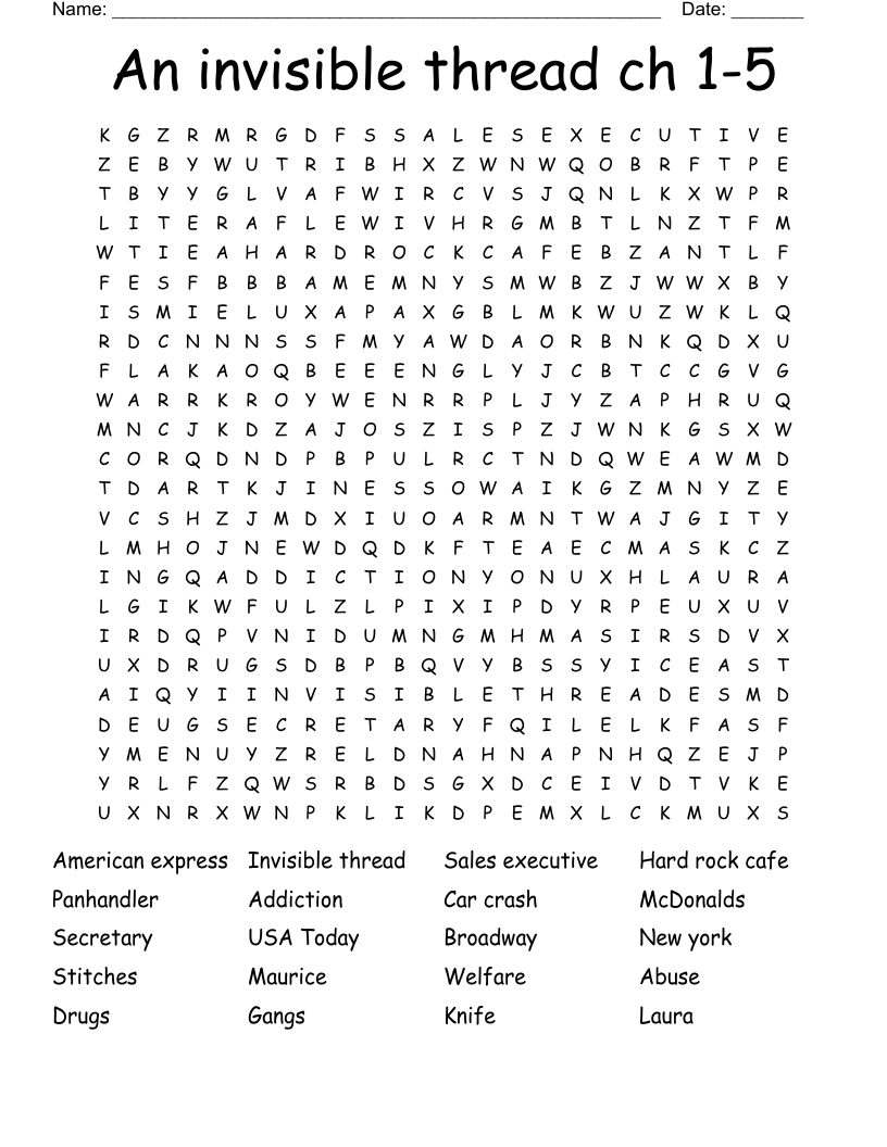 An invisible thread ch 1-5 Word Search