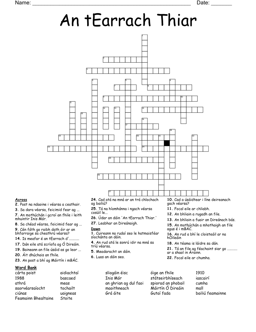 An tEarrach Thiar Crossword