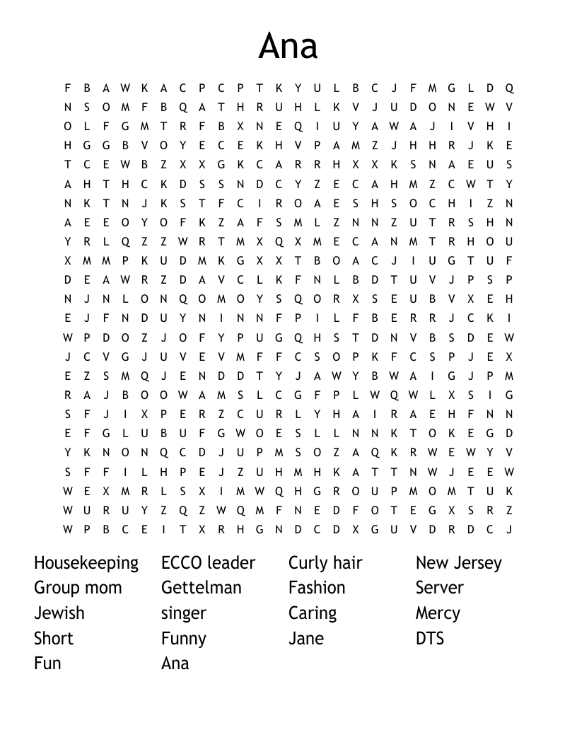 Ana Word Search