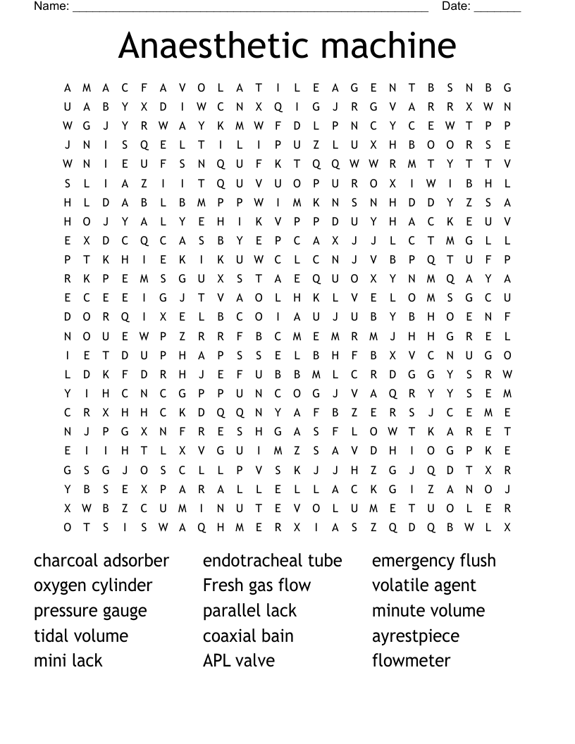 Anaesthetic machine Word Search