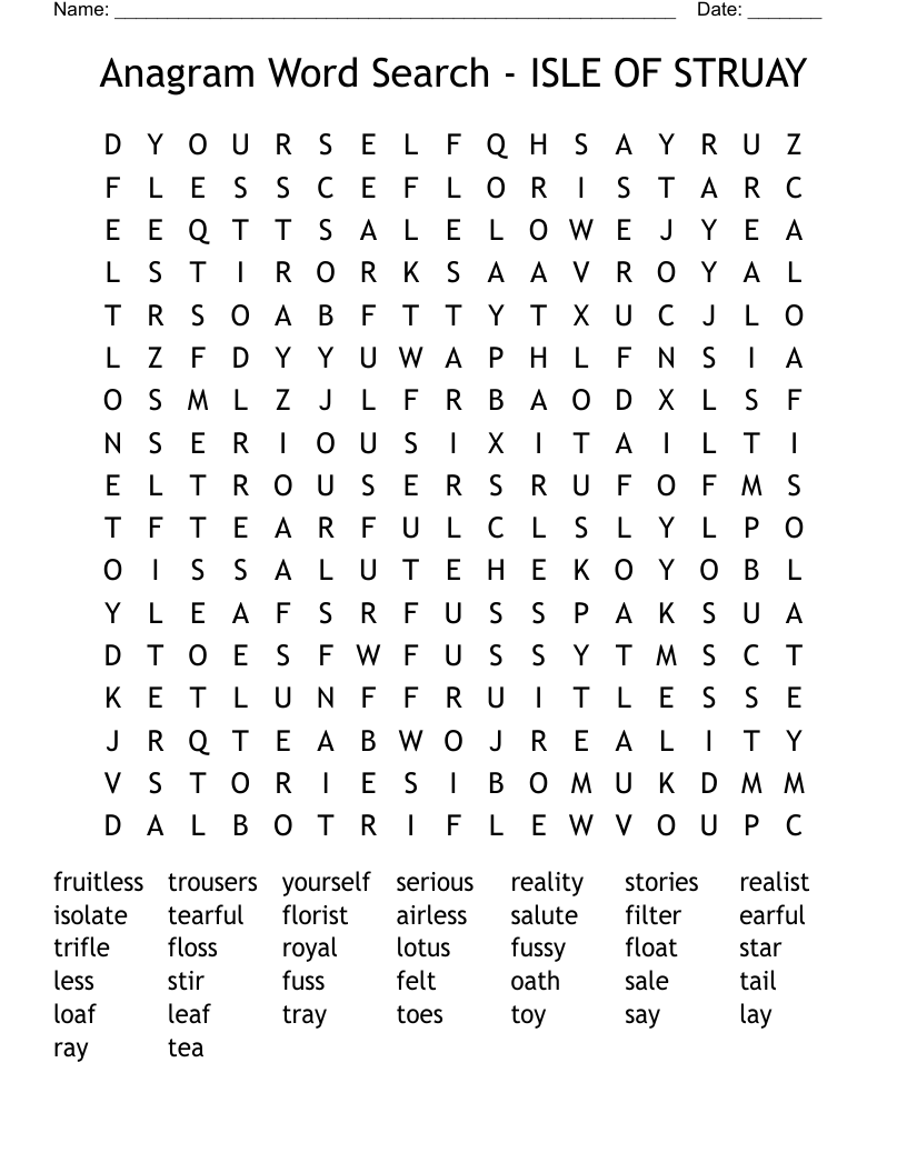 Anagram Word Search - ISLE OF STRUAY 