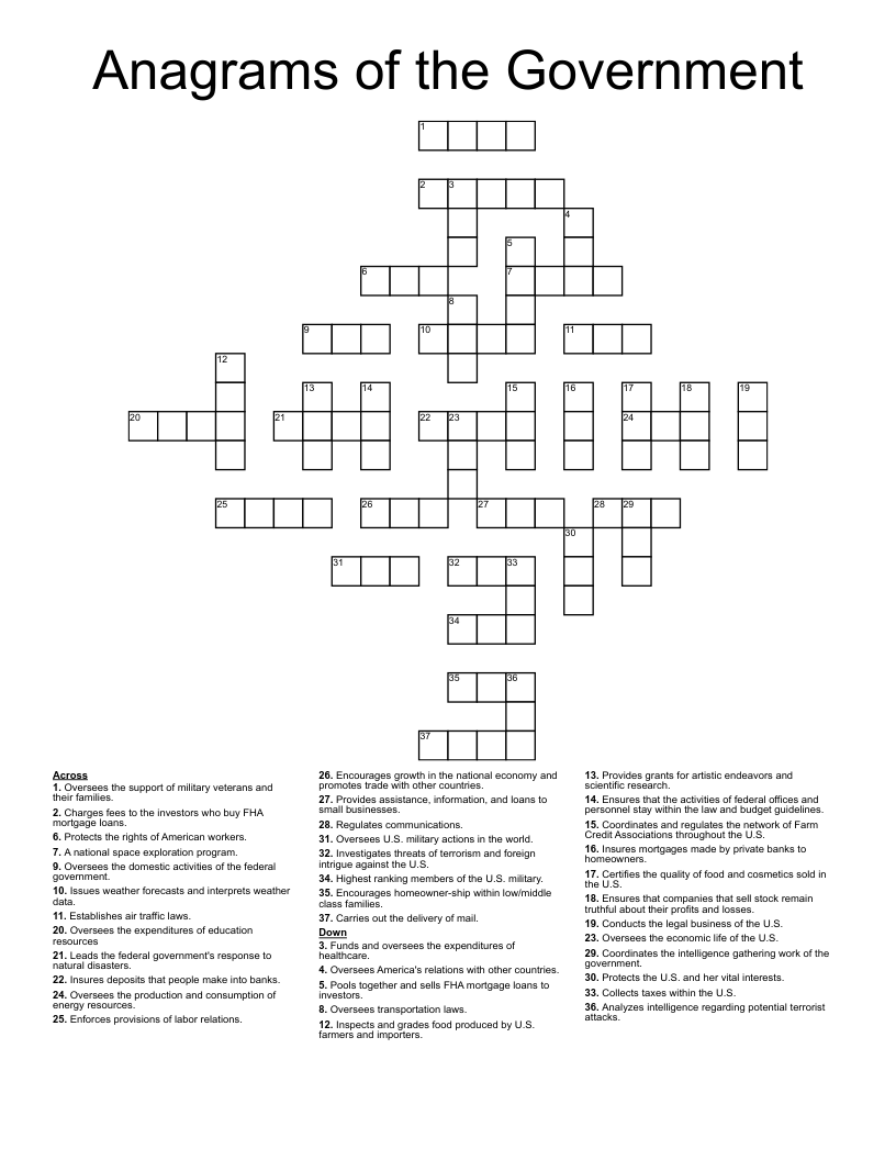 Anagrams of the Government Crossword