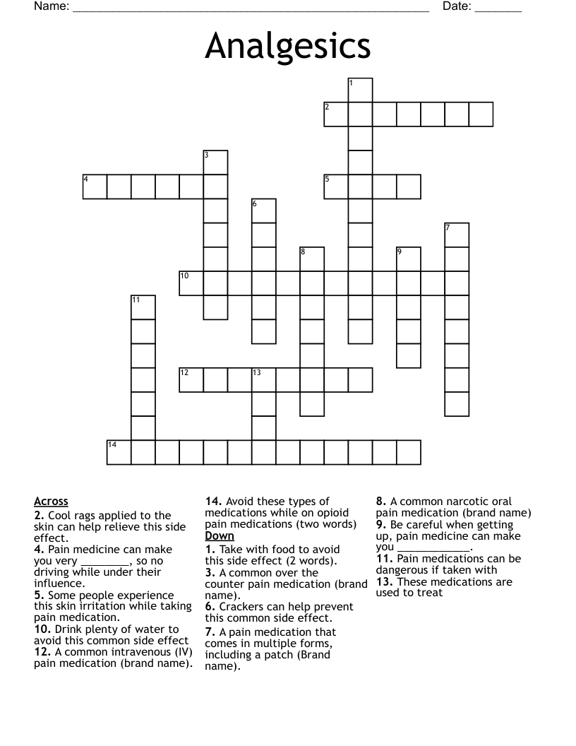 Analgesics Crossword