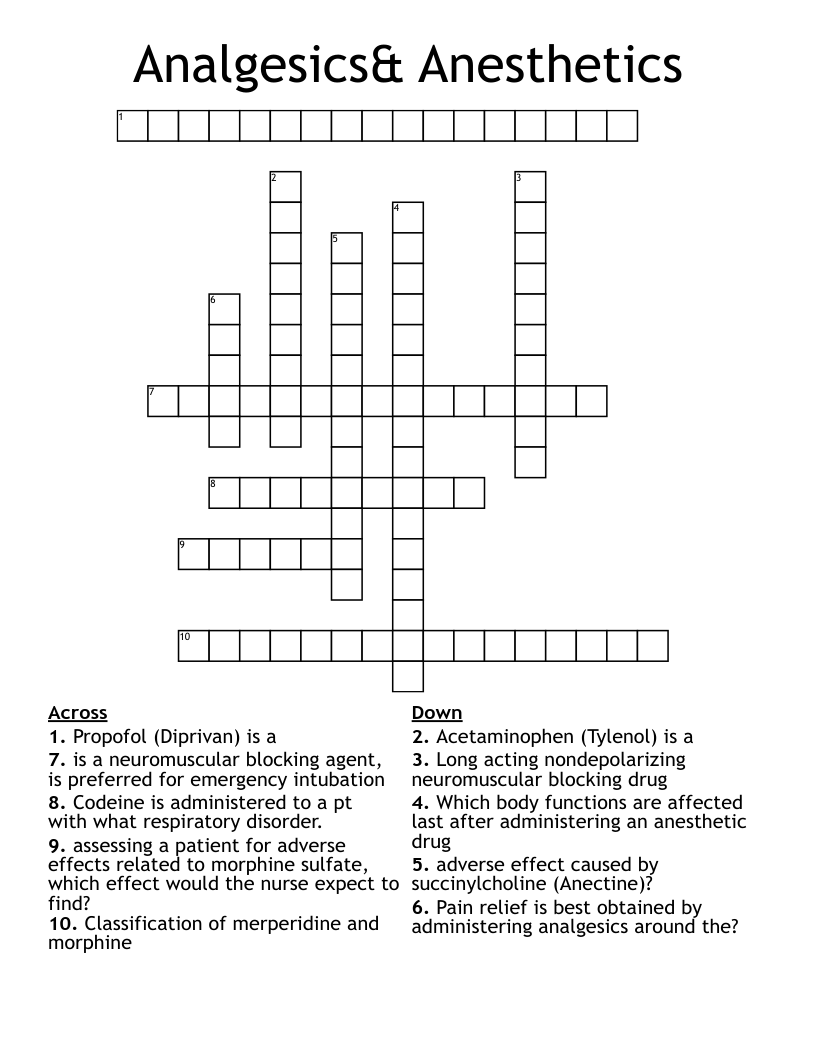 Analgesics& Anesthetics Crossword