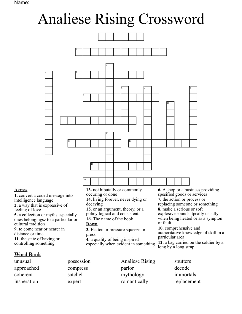Analiese Rising Crossword 