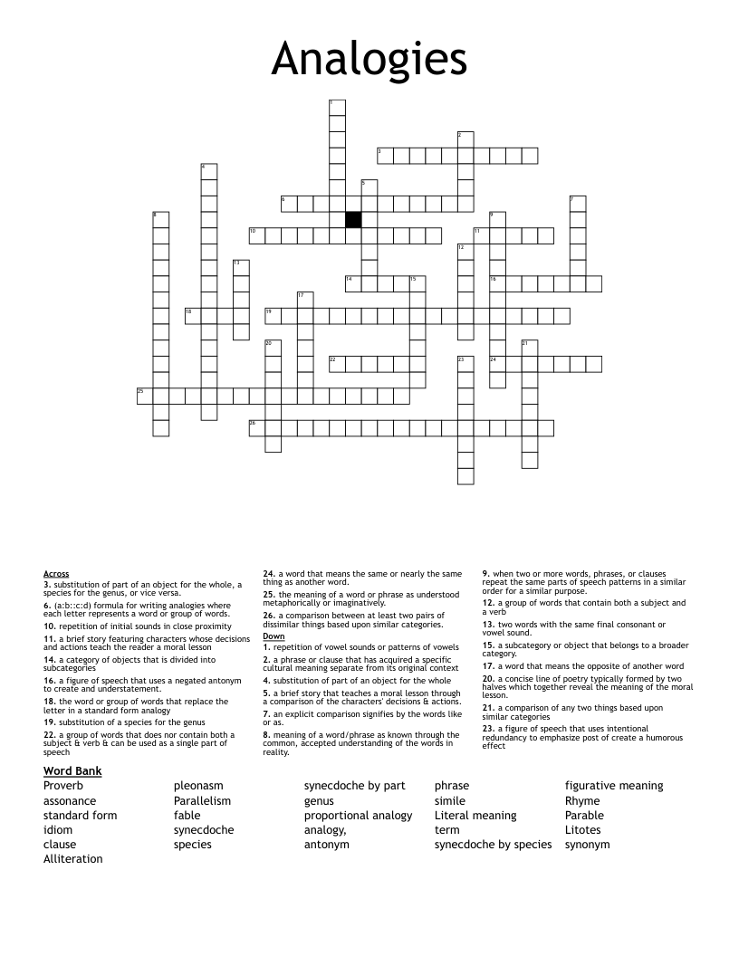 Analogies Crossword
