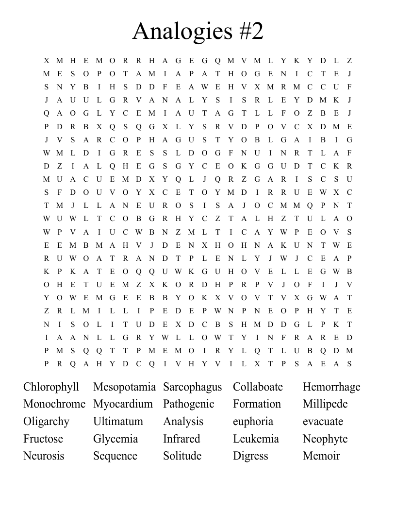 Analogies #2 Word Search