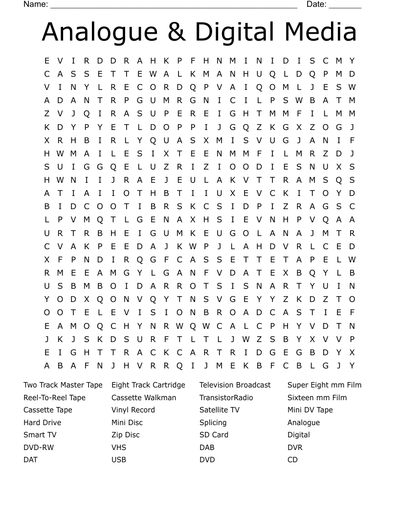 Analogue & Digital Media Word Search