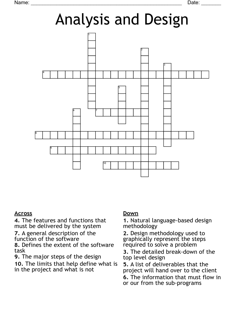 Analysis and Design Crossword