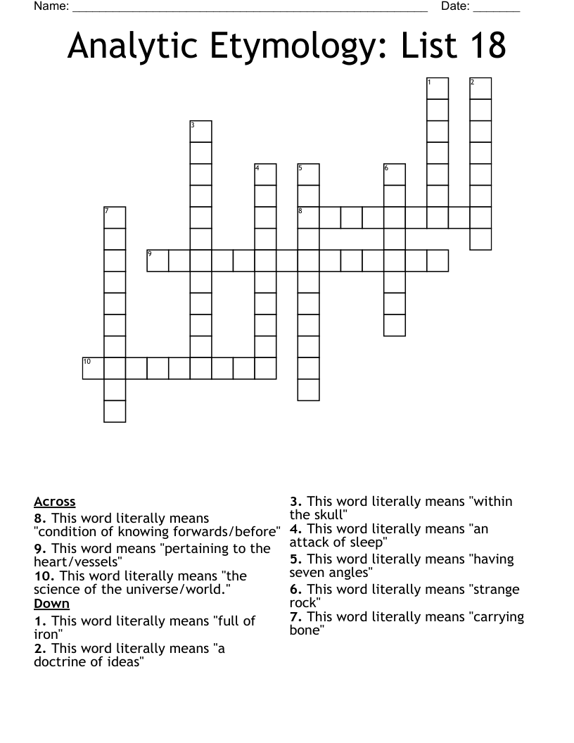 Analytic Etymology: List 18 Crossword