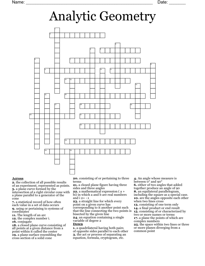 Analytic Geometry  Crossword