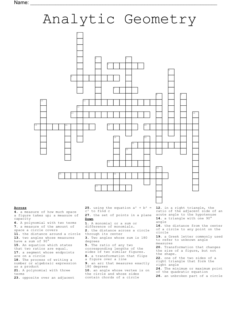 Analytic Geometry  Crossword
