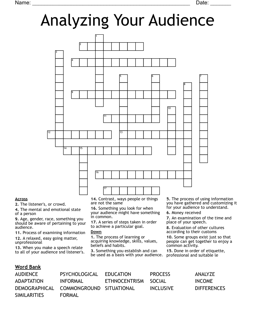 Analyzing Your Audience Crossword