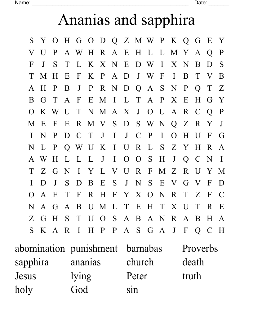 Ananias and sapphira Word Search