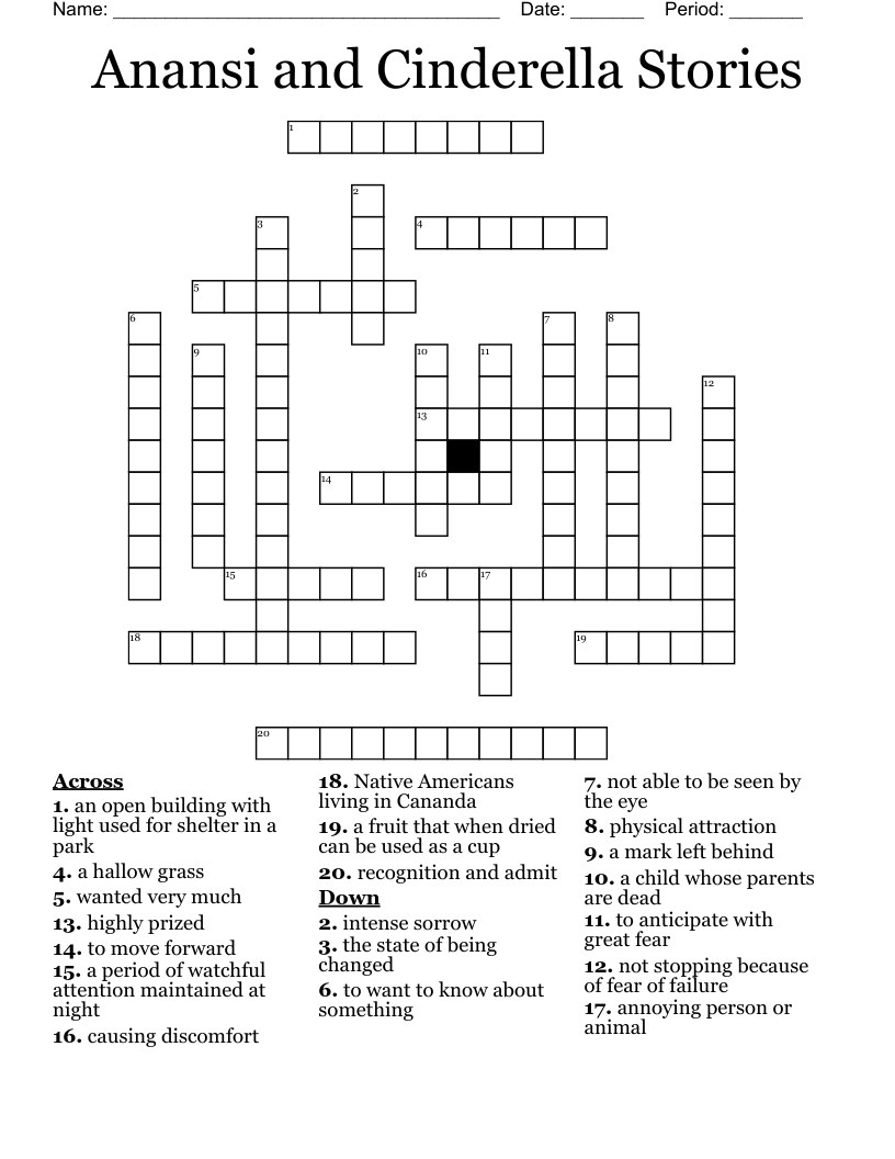 Anansi and Cinderella Stories Crossword