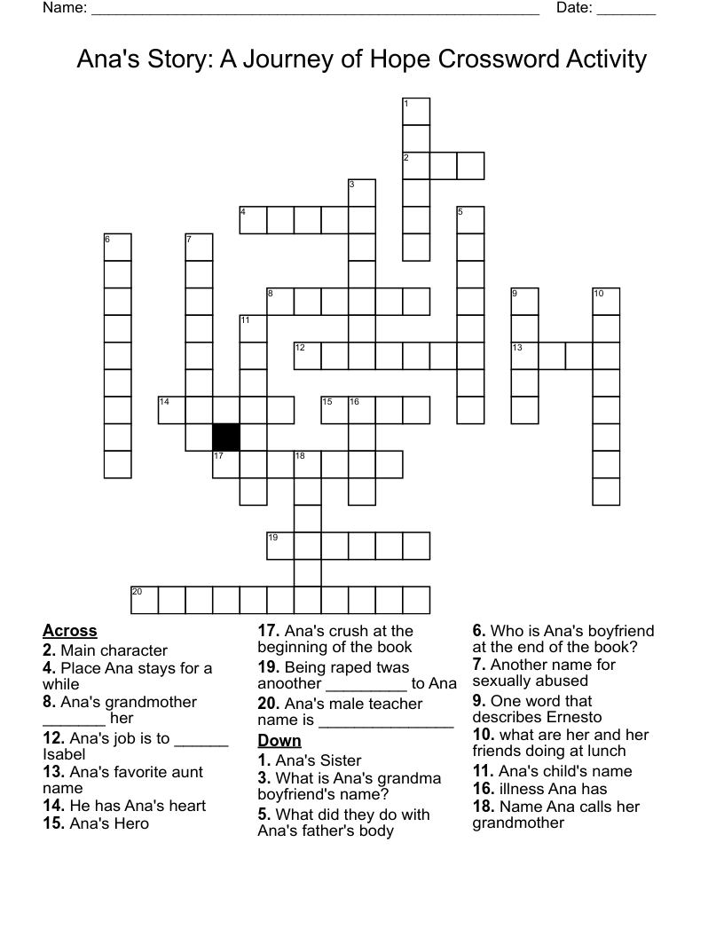 Ana's Story: A Journey of Hope Crossword Activity