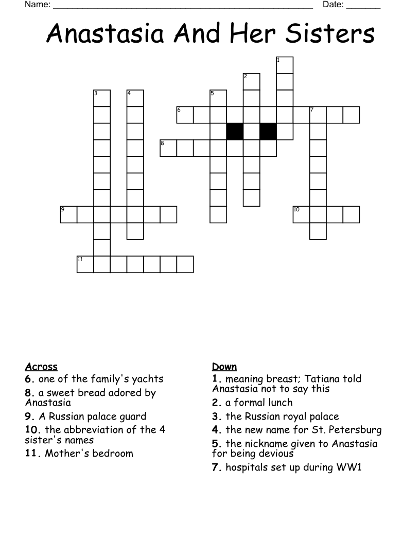 Anastasia And Her Sisters Crossword