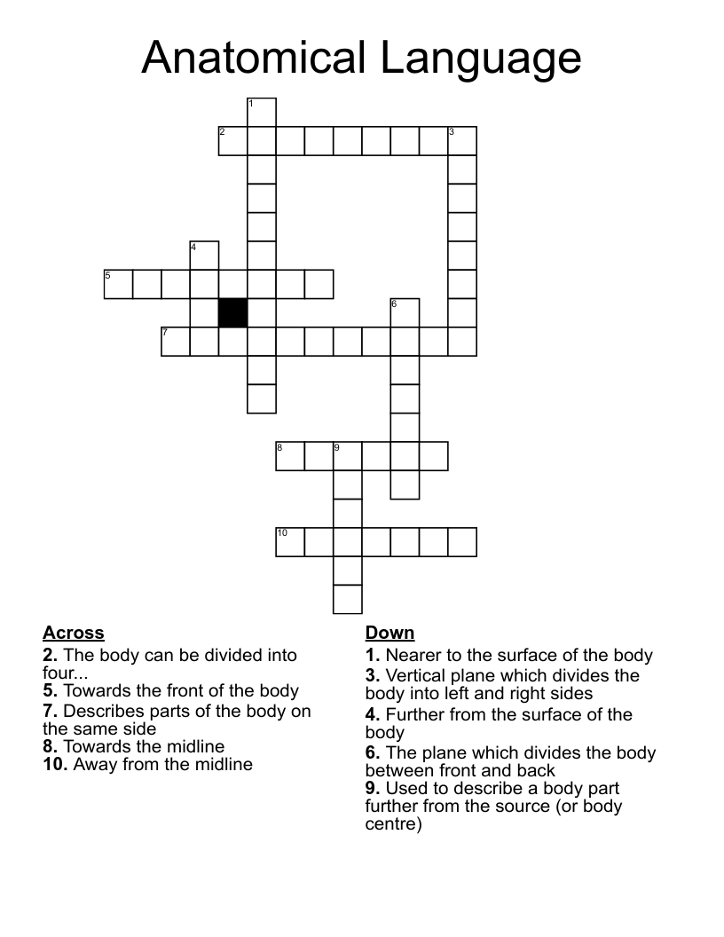 Anatomical Language Crossword
