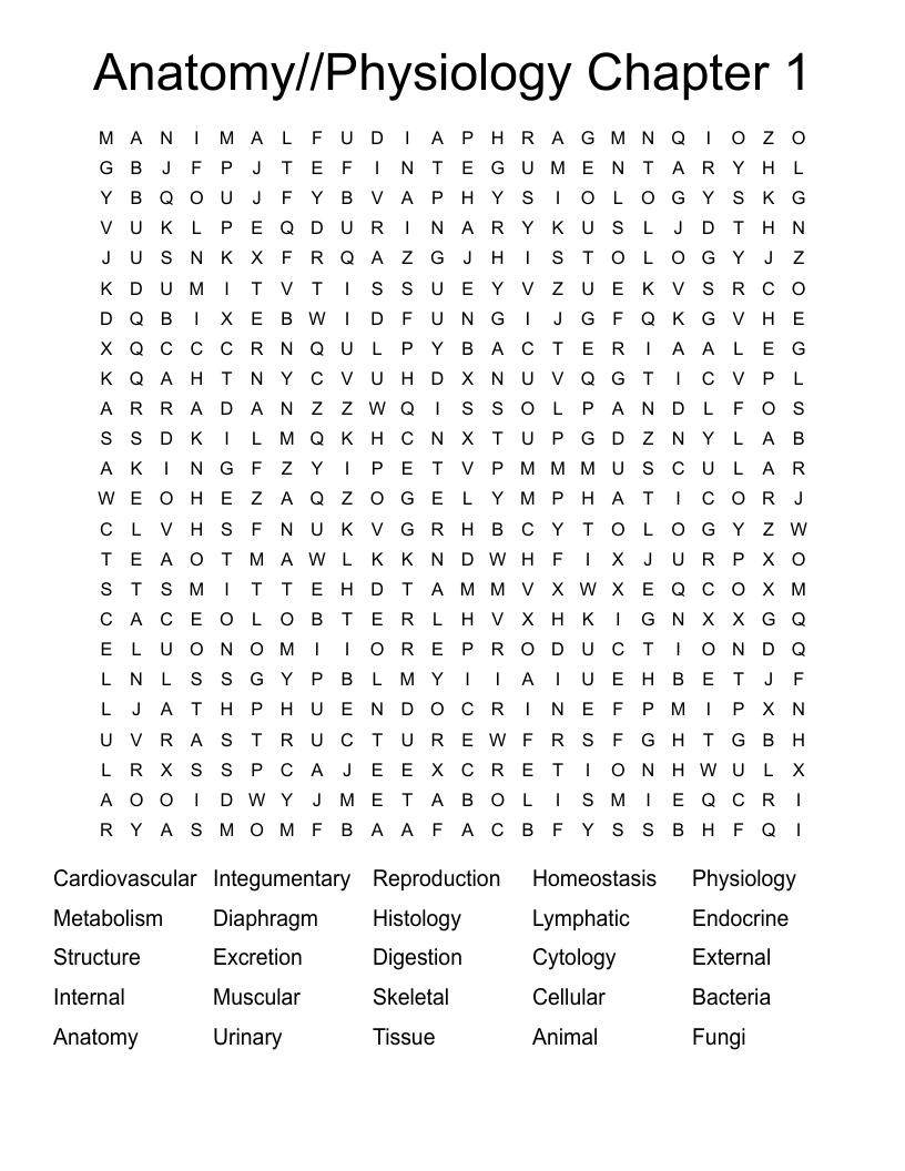 Anatomy//Physiology Chapter 1 Word Search
