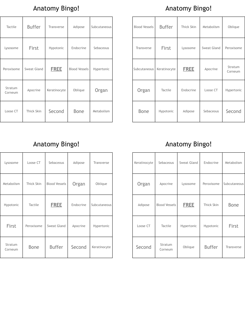Anatomy Bingo!