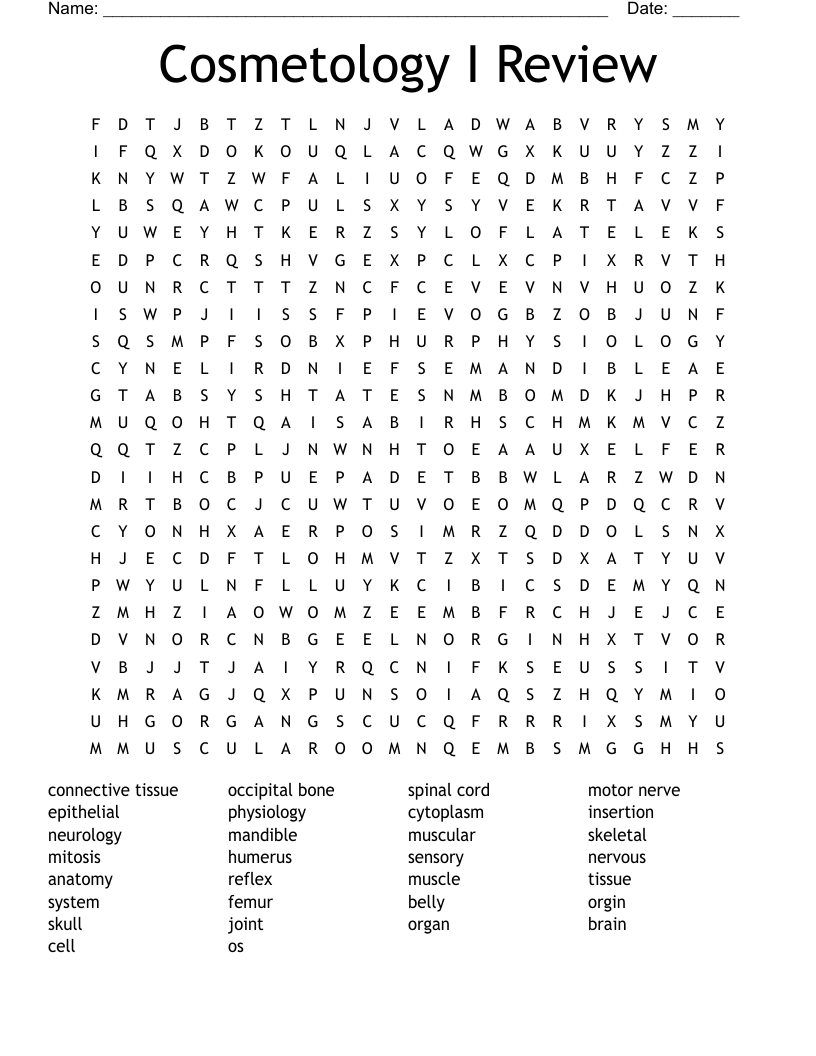 Cosmetology I Review Word Search