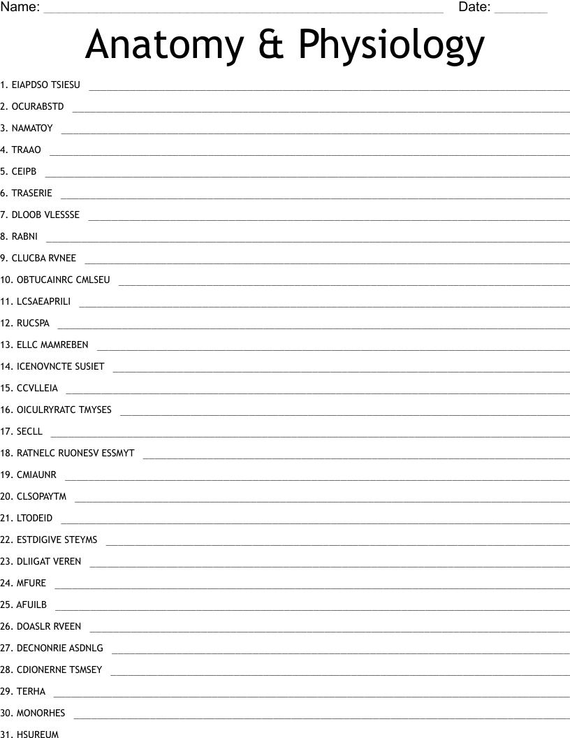 Anatomy & Physiology  Word Scramble