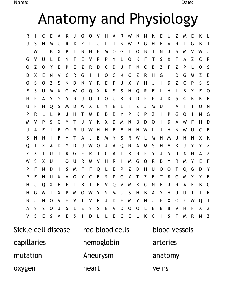 Anatomy and Physiology Word Search