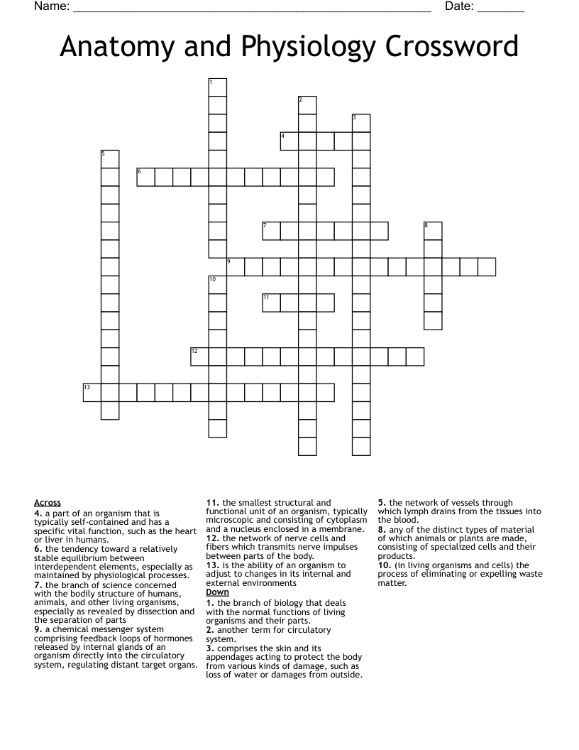 Anatomy and Physiology Crossword