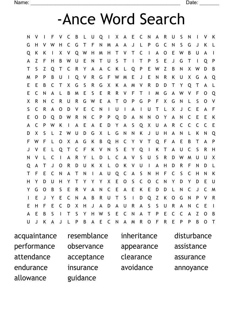 -Ance Word Search