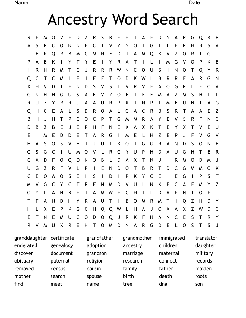 Ancestry Word Search