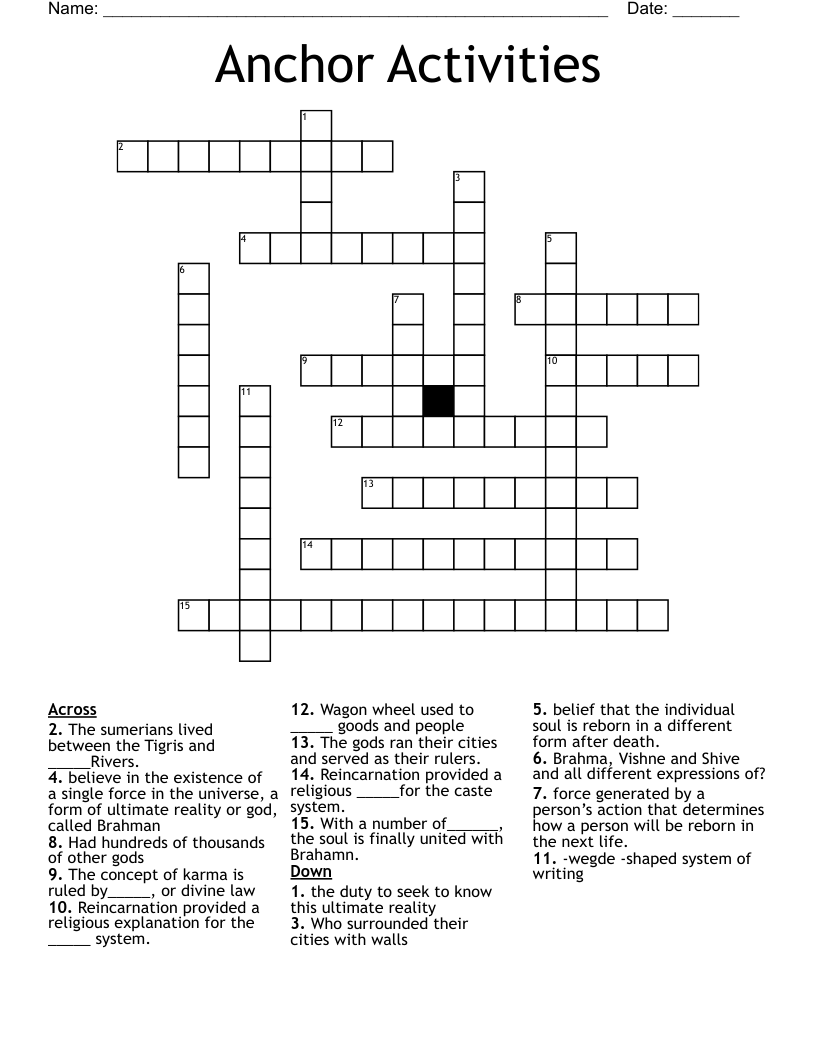 Anchor Activities Crossword