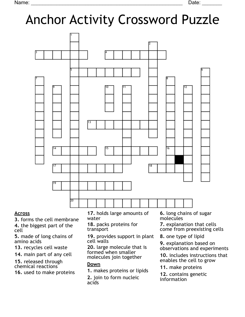 Anchor Activity Crossword Puzzle