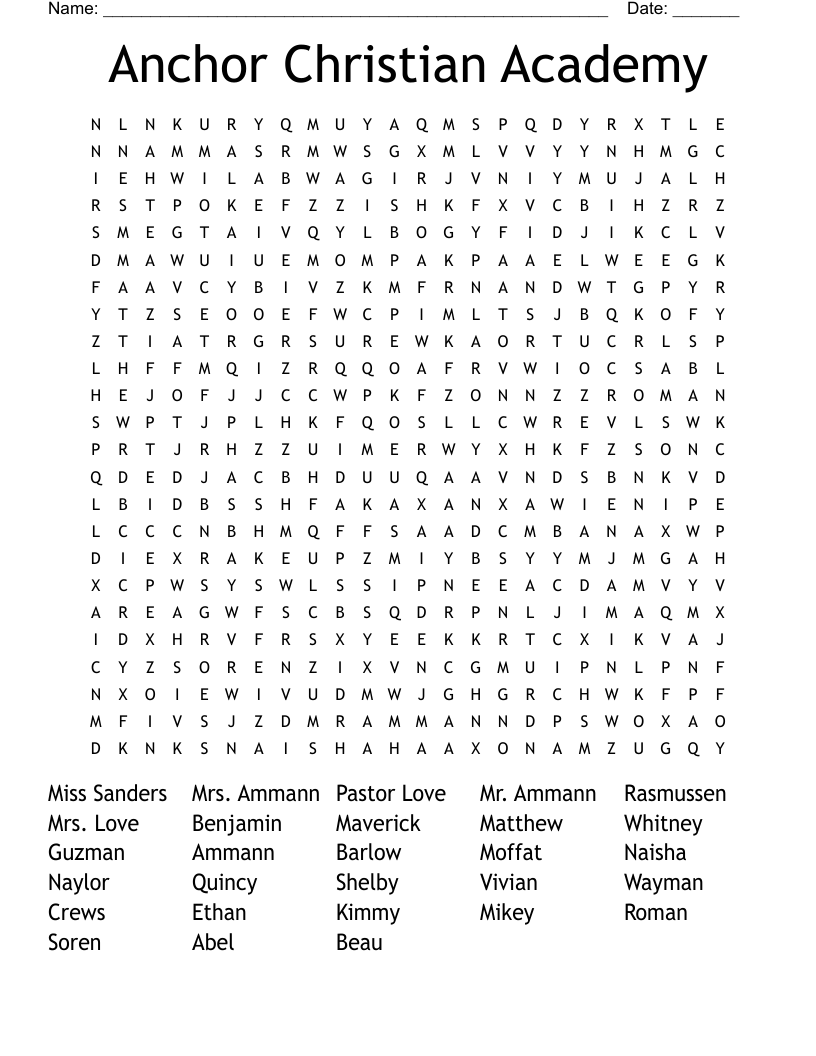 Anchor Christian Academy Word Search
