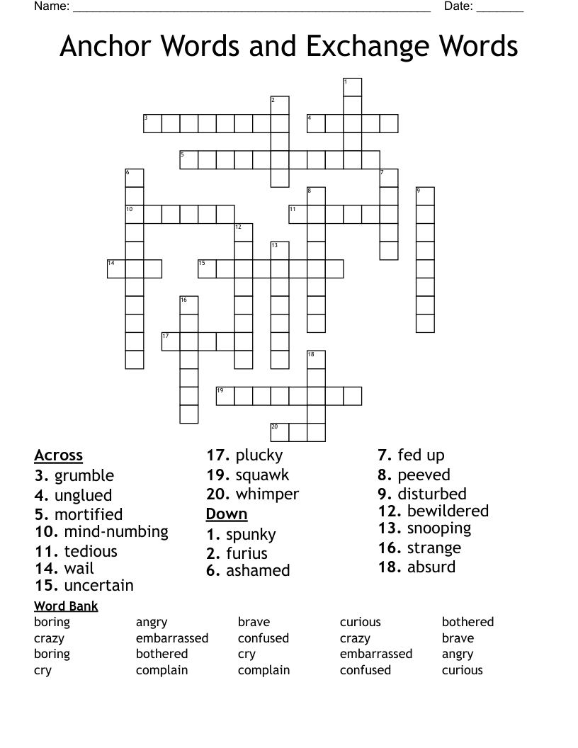 Anchor Words and Exchange Words Crossword