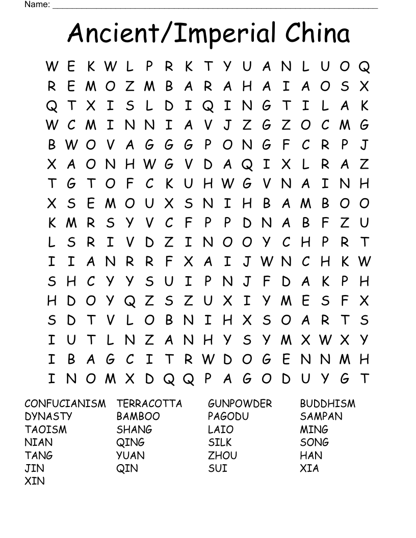 Ancient/Imperial China Word Search