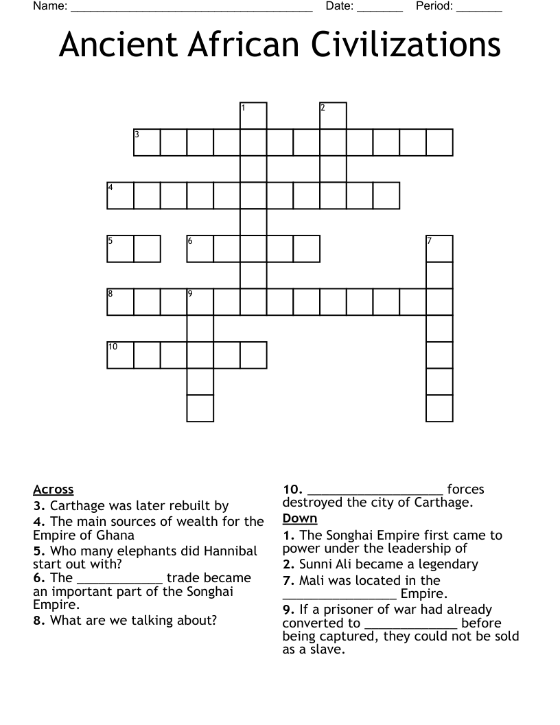 Ancient African Civilizations Crossword
