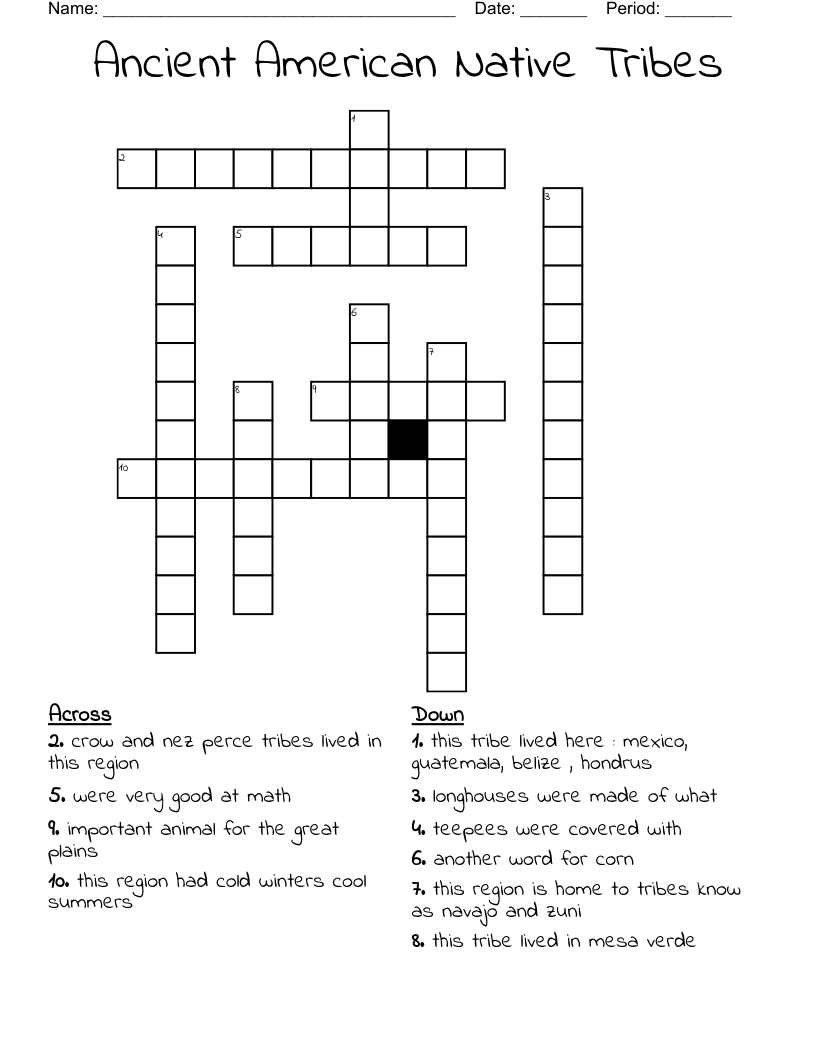 Ancient American Native  Tribes Crossword