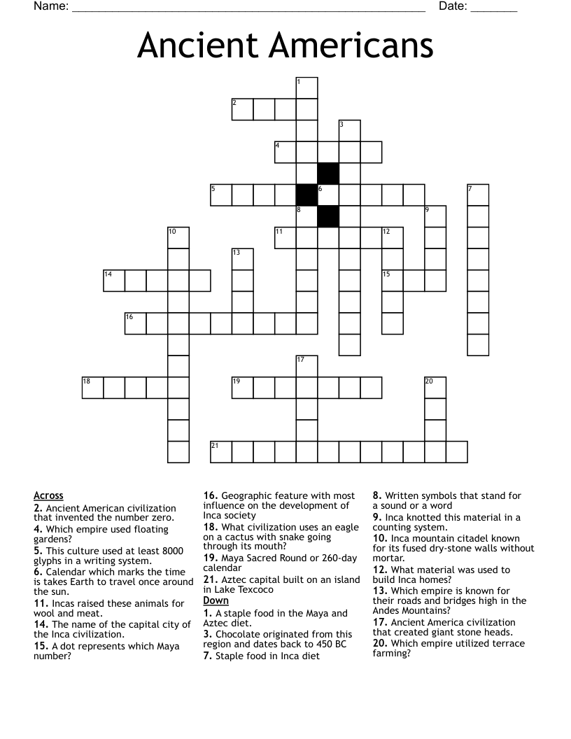 Ancient Americans Crossword