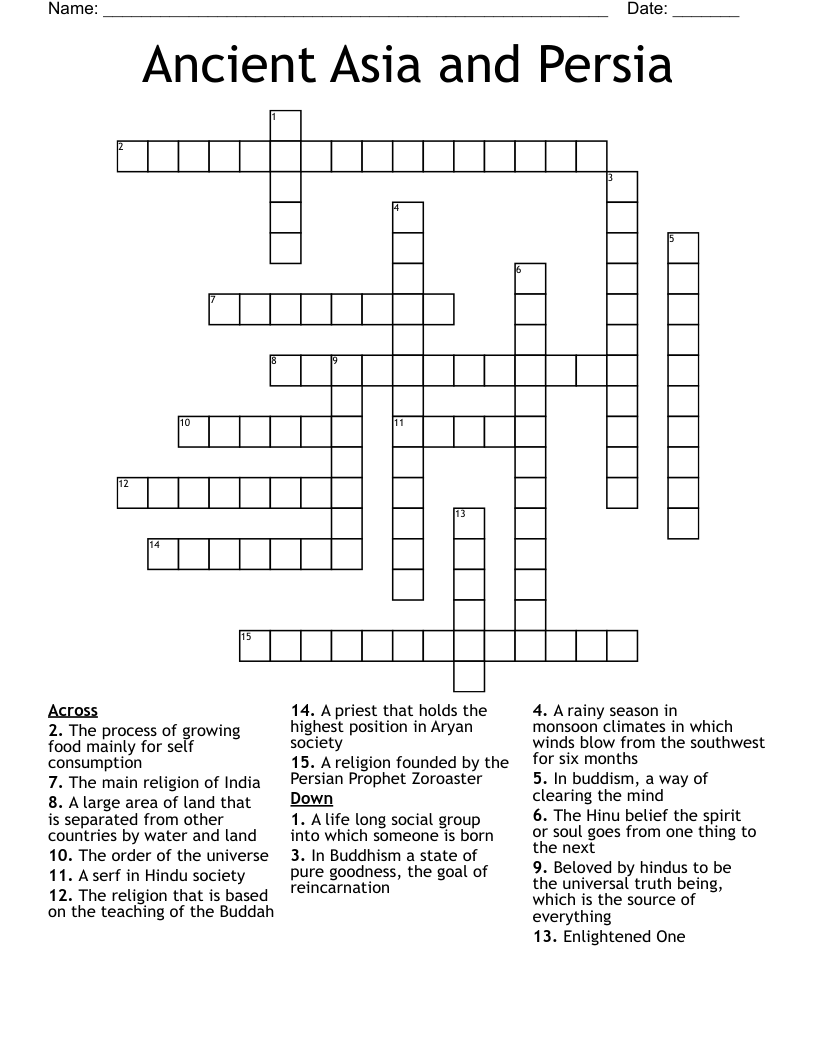 Ancient Asia and Persia  Crossword
