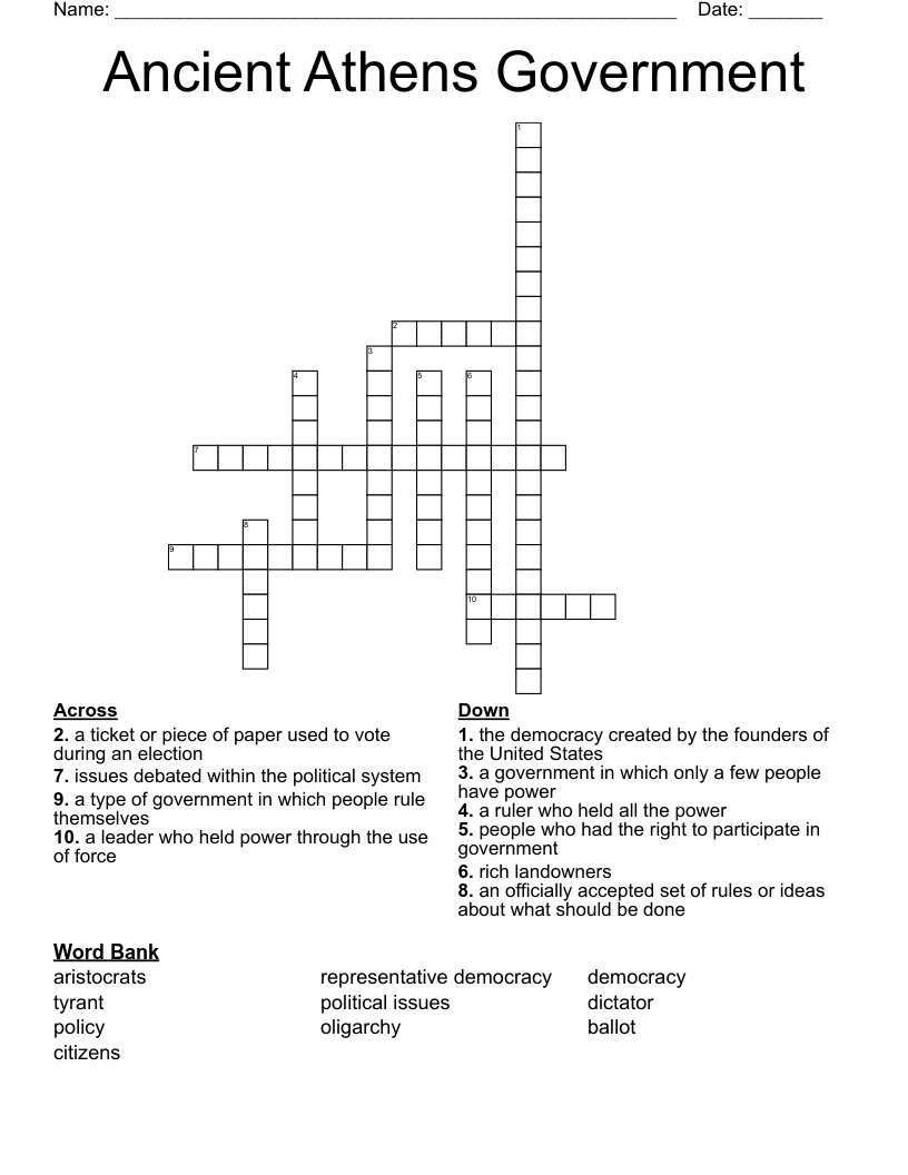 Ancient Athens Government  Crossword