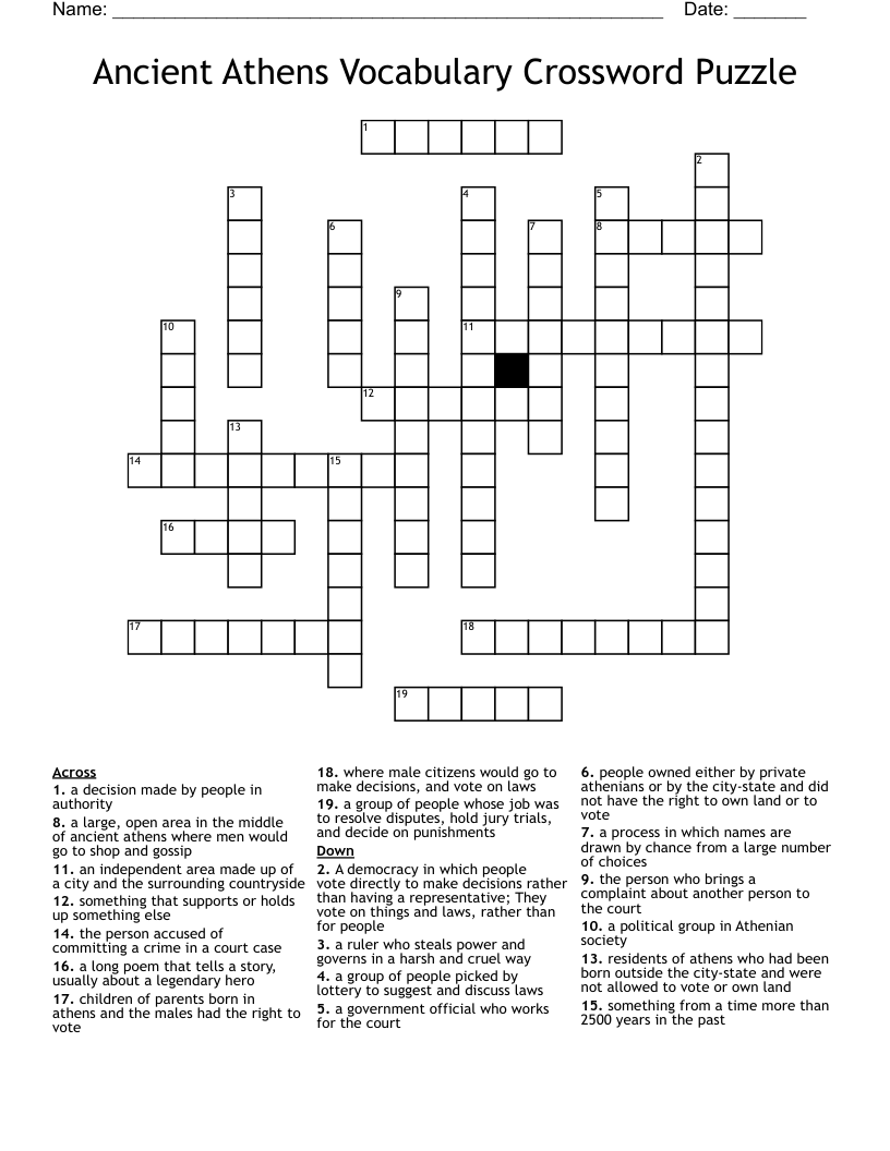 Ancient Athens Vocabulary Crossword Puzzle