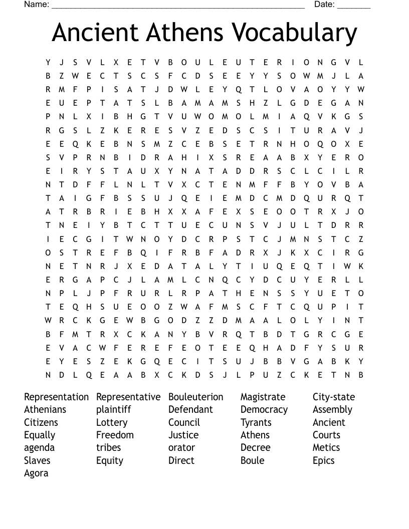 Ancient Athens Vocabulary  Word Search