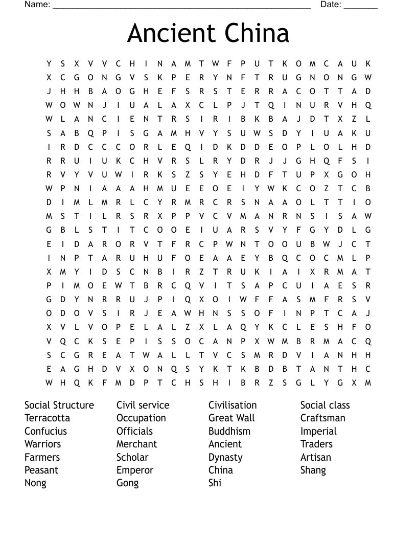 Ancient China Word Search