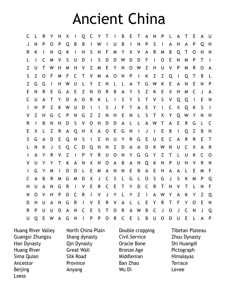 Ancient China Word Search