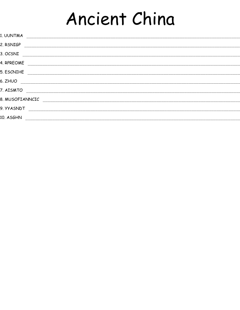 Ancient China Word Scramble