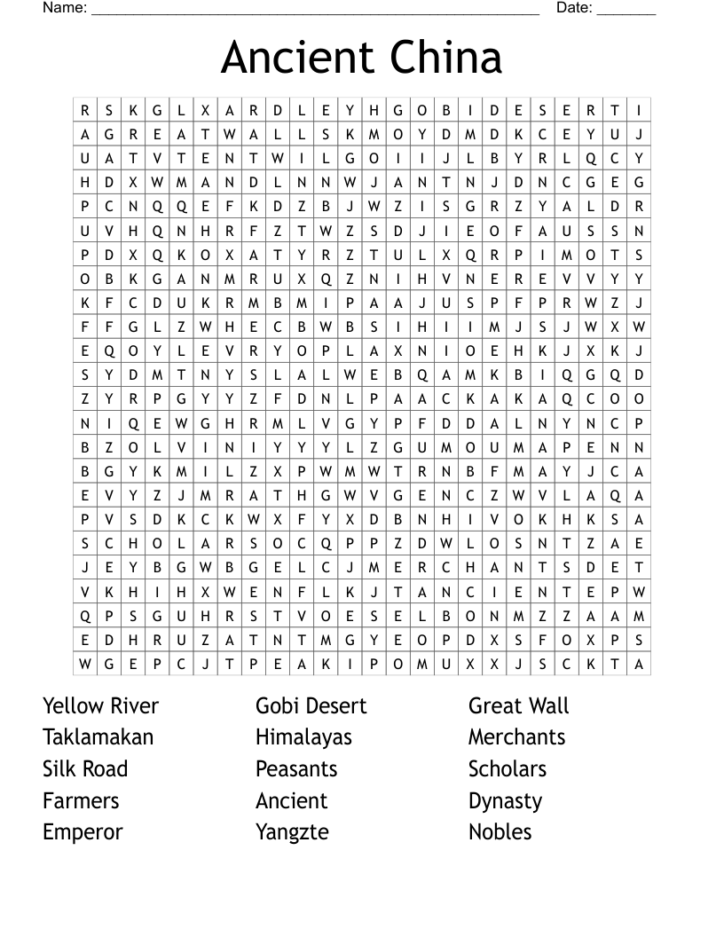 Ancient China Word Search