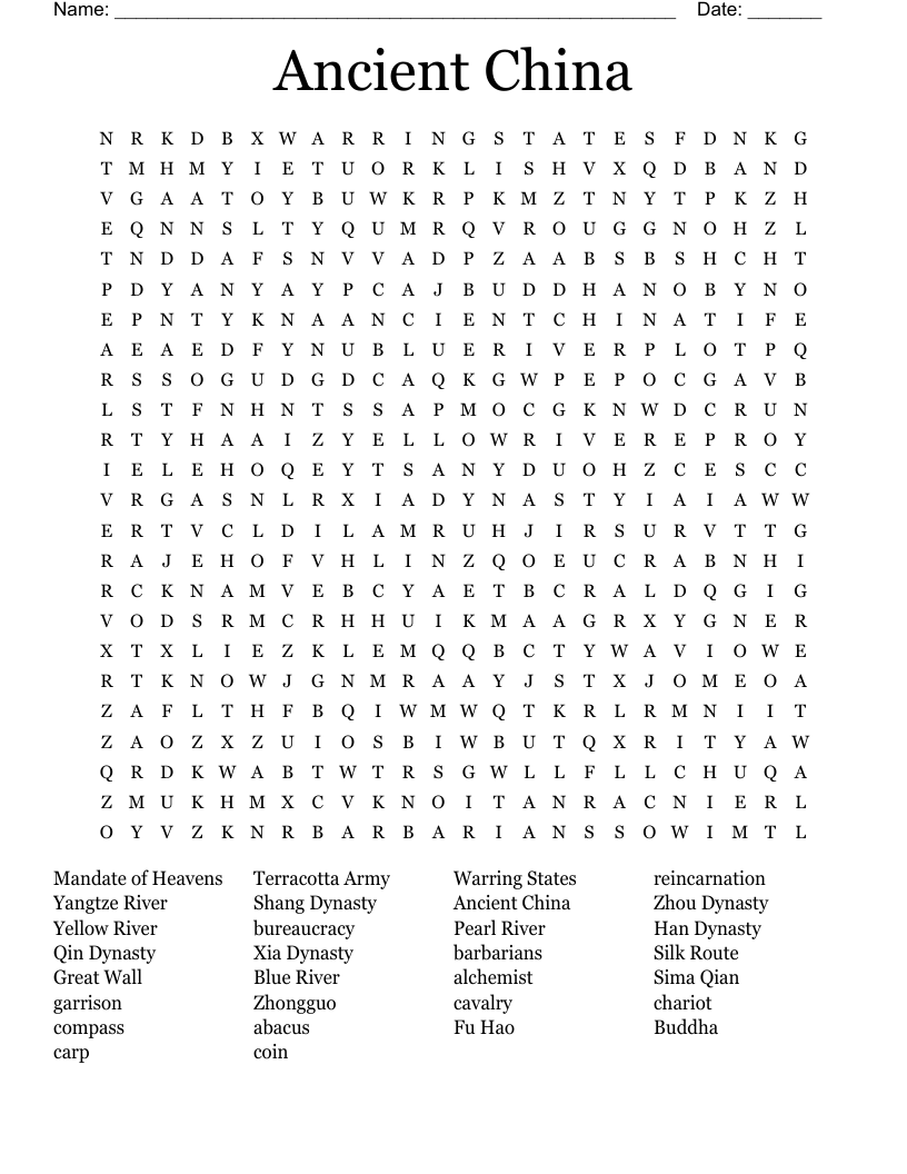 Ancient China Word Search