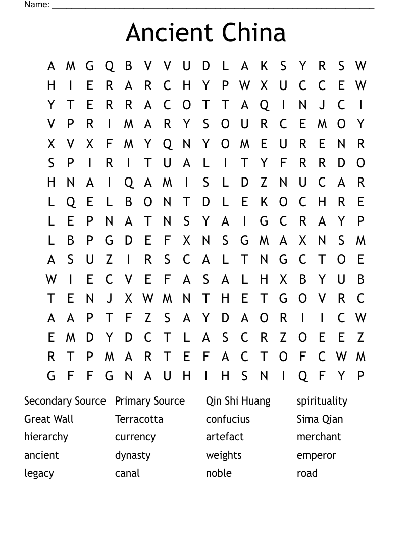 Ancient China Word Search