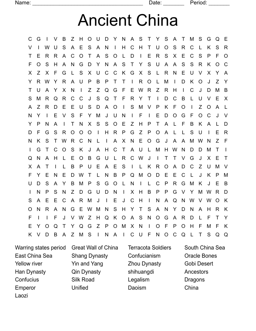Ancient China Word Search