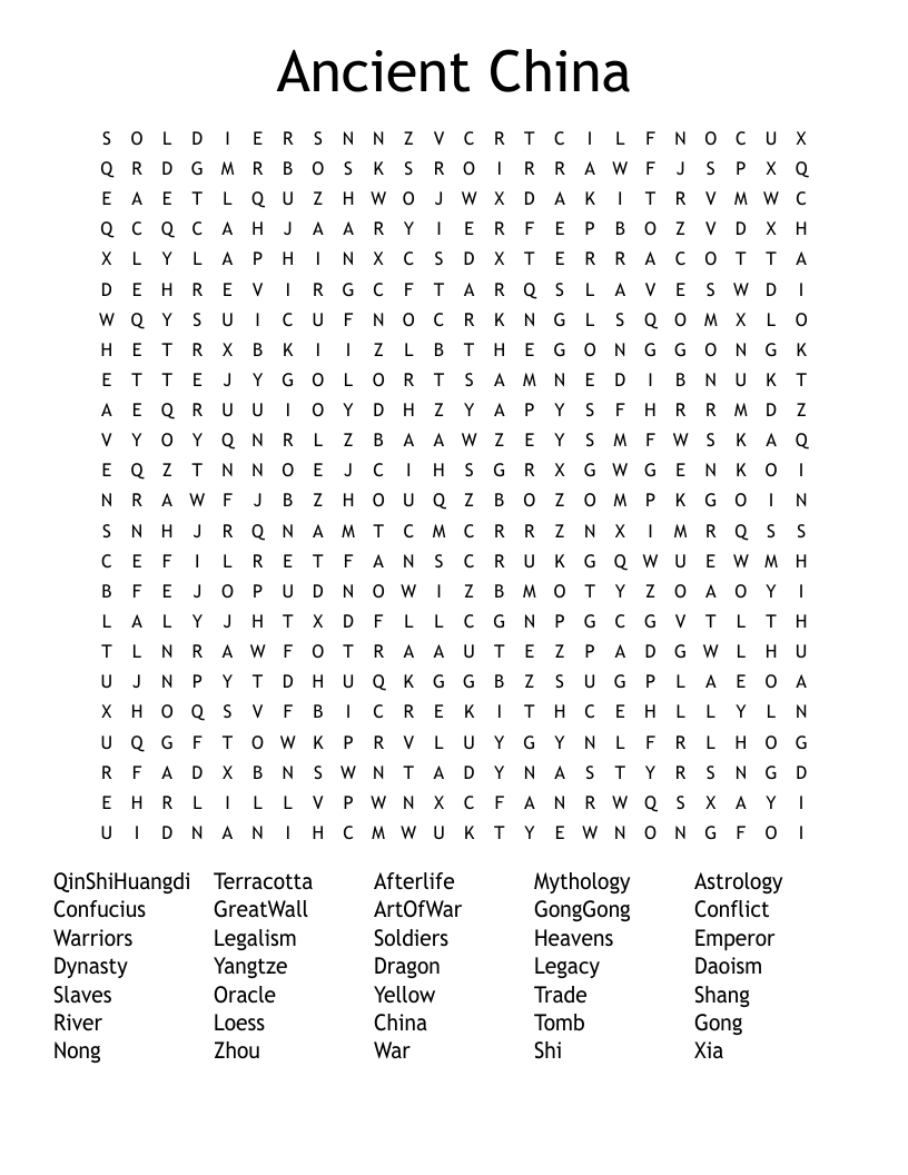 Ancient China Word Search